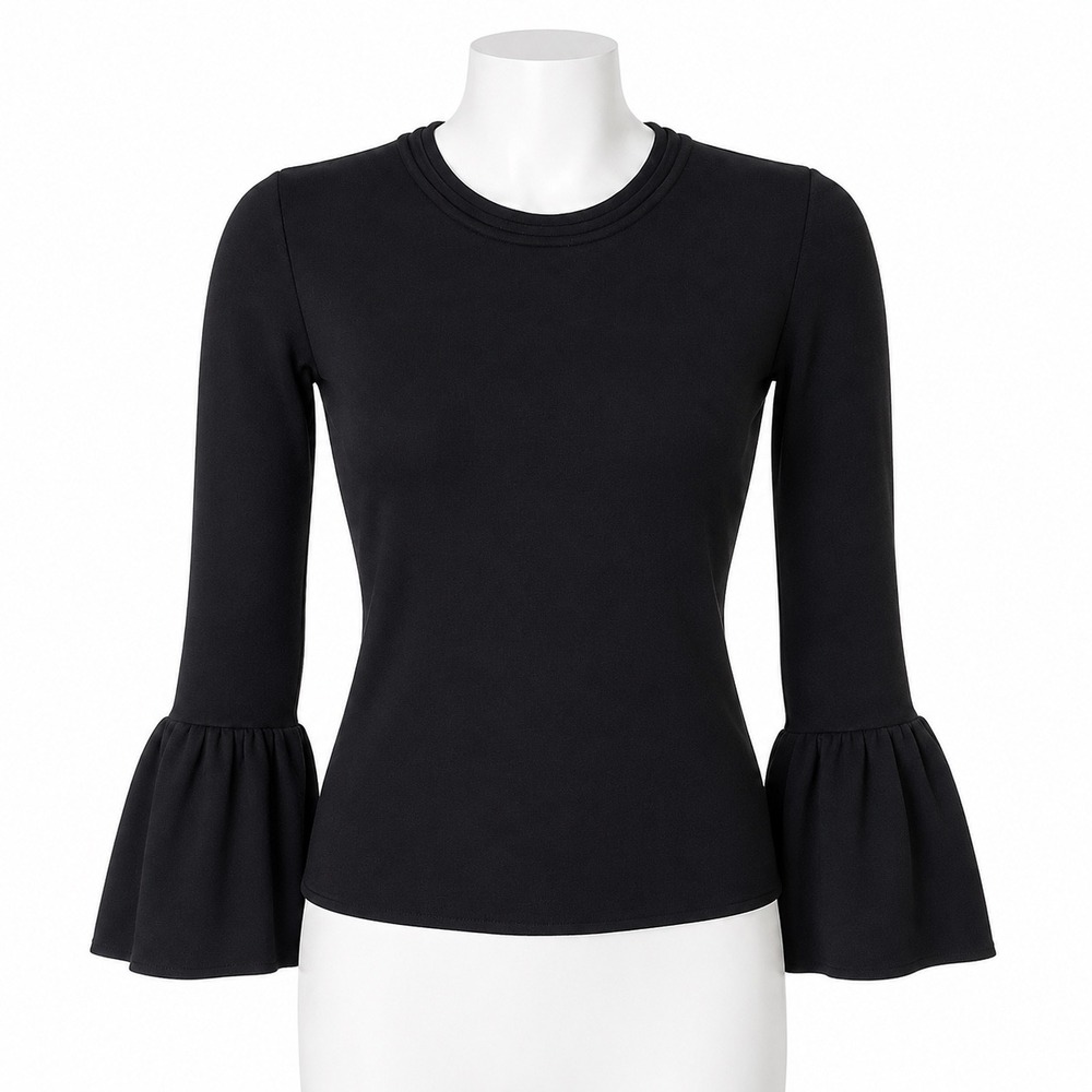 Rachel Parcell Bell Sleeve Knit Top Women's XS Black Business Casual Chic